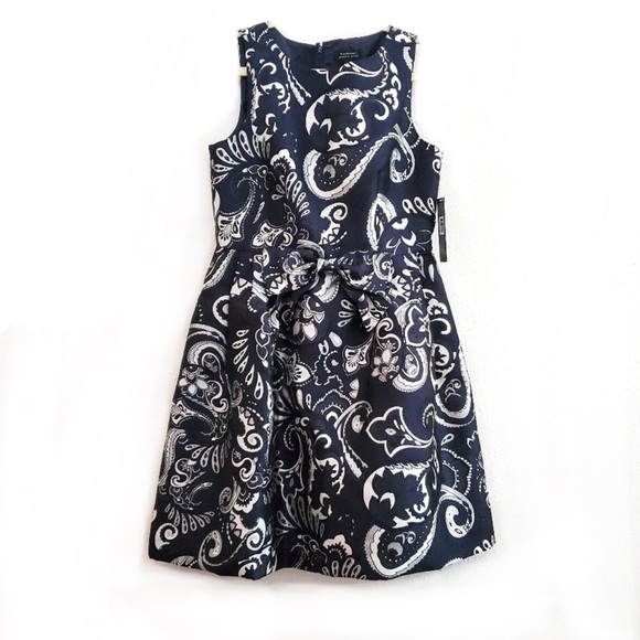 NWT Tahari ASL Navy Silver Paisley Brocade Dress - Picture 2 of 9